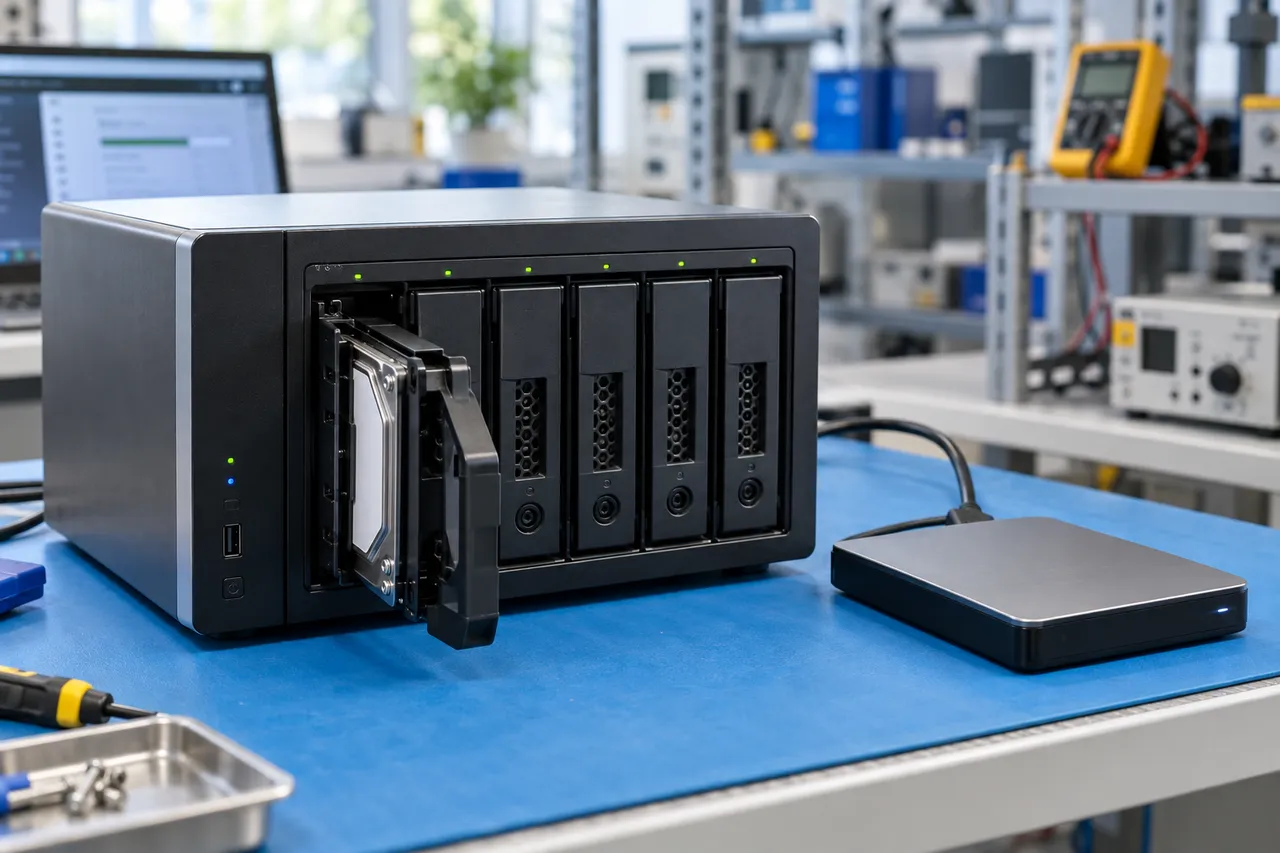 Storage NAS e unità esterna per copie di backup