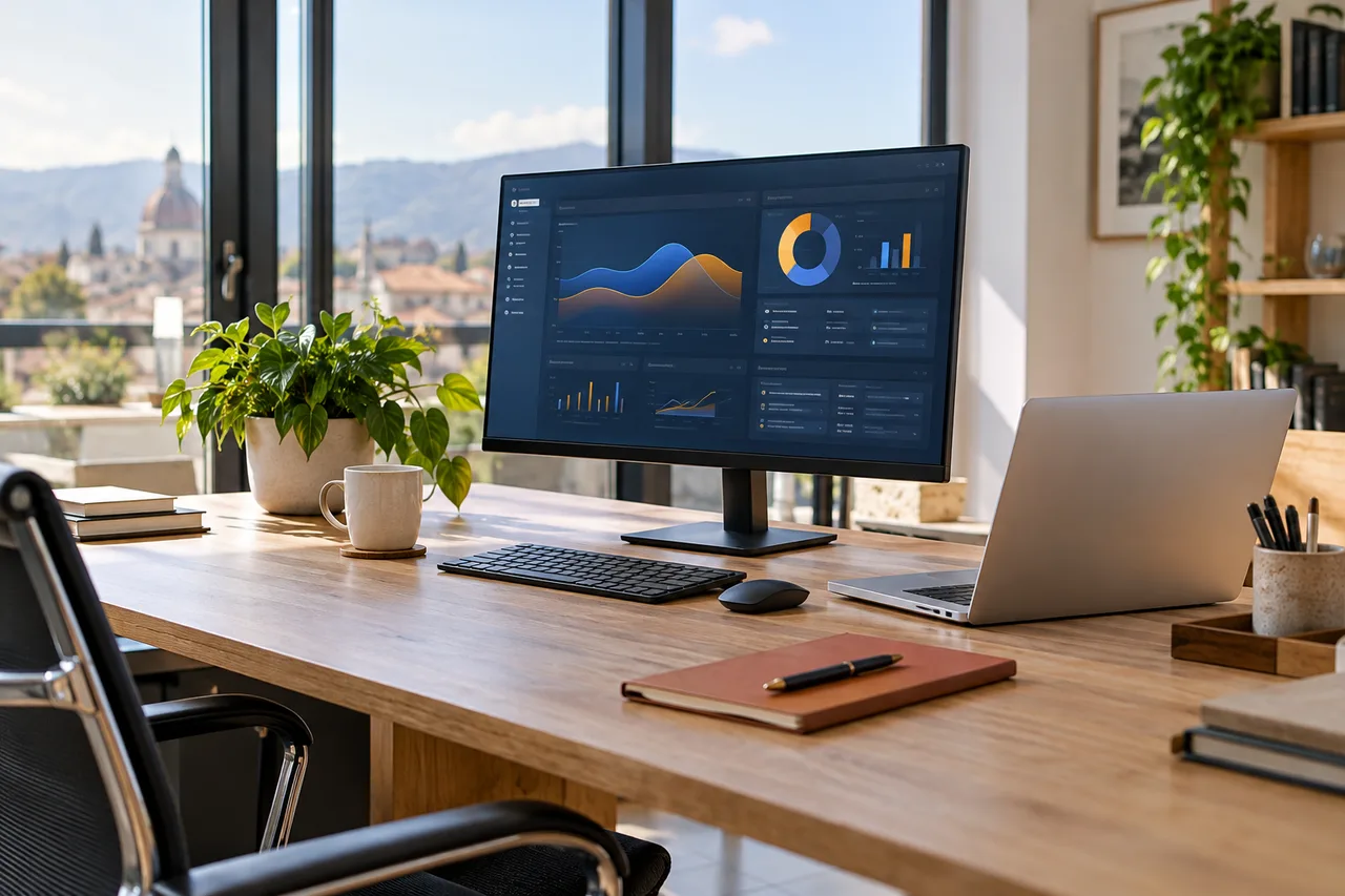 Postazione professionale con notebook e monitor