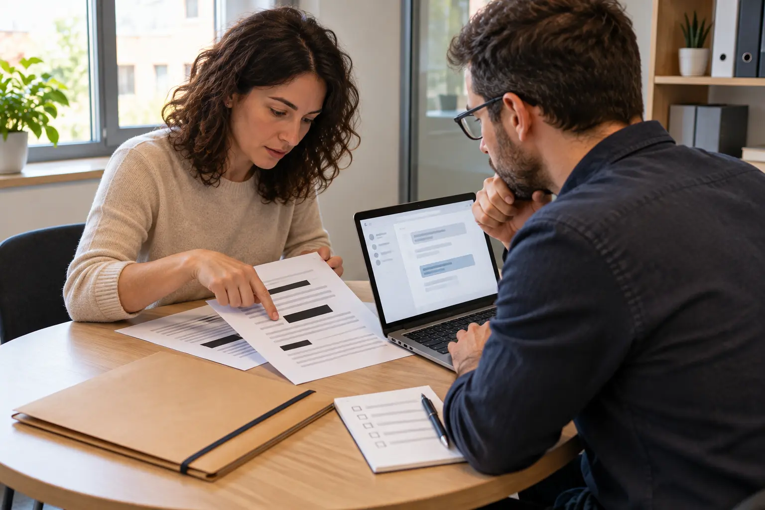 Due colleghi controllano e oscurano informazioni sensibili prima di utilizzare un assistente IA